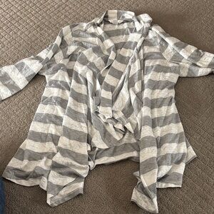 CJ Banks Gray and White Striped Cardigan